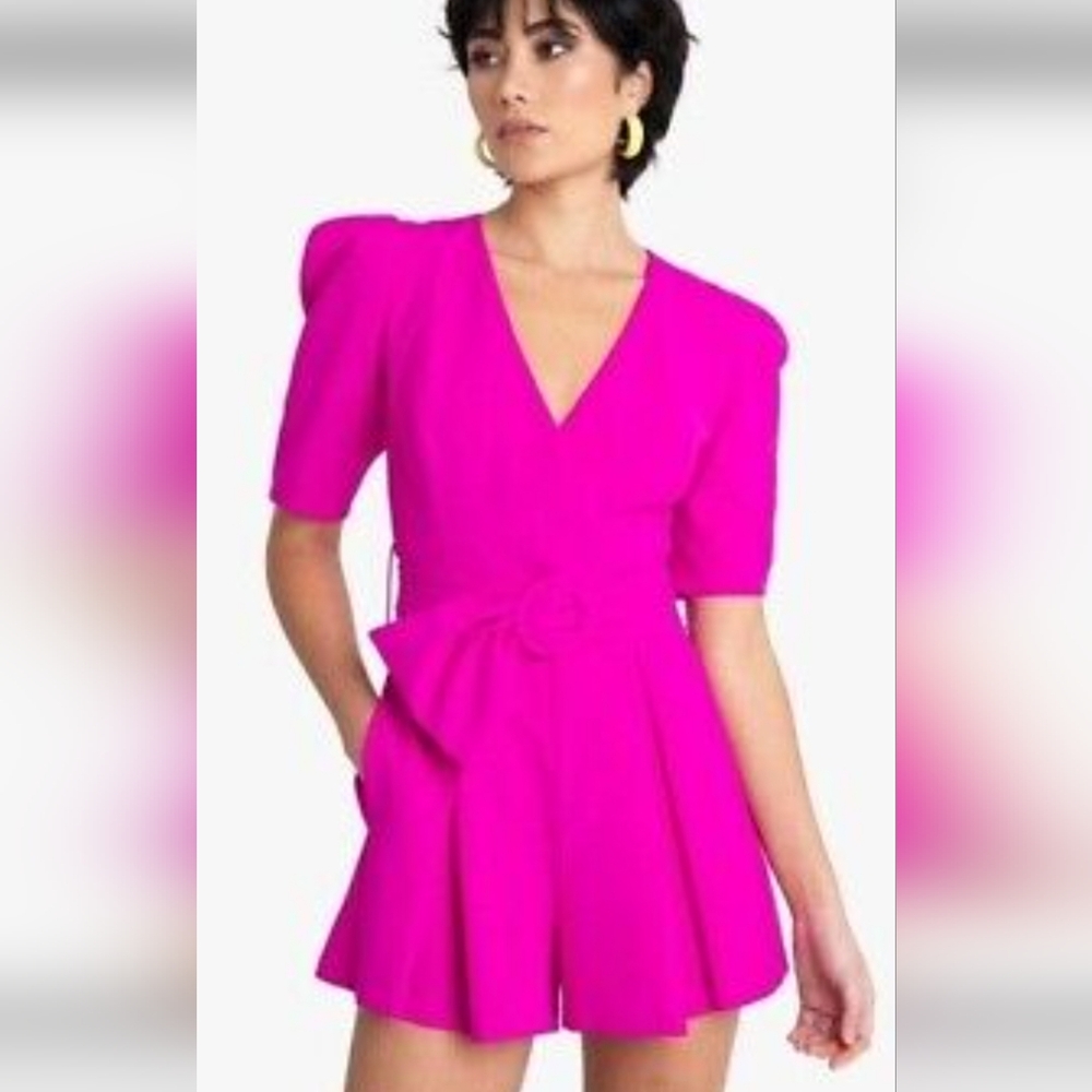 Black Halo Pink Romper with Belted Waist